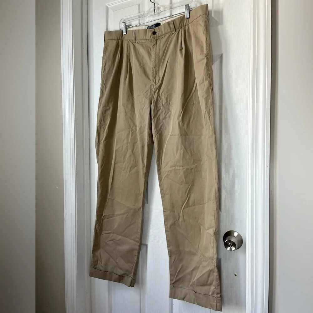 Polo Ralph Lauren Hammond Classic Chino pants khaki pleats cuffs size 38/32